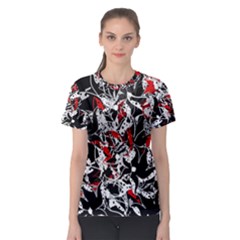 Red Abstract Flowers Women s Sport Mesh Tee