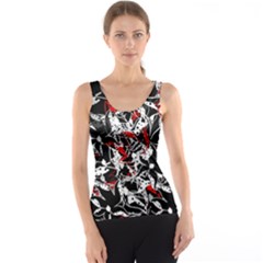 Red Abstract Flowers Tank Top