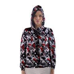 Red Abstract Flowers Hooded Wind Breaker (women)