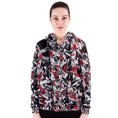 Red Abstract Flowers Women s Zipper Hoodie