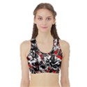 Red abstract flowers Sports Bra with Border View1