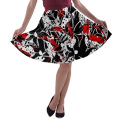 Red Abstract Flowers A-line Skater Skirt