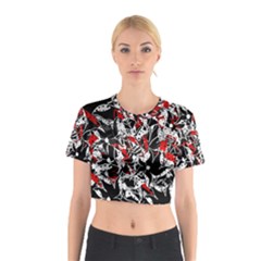 Red Abstract Flowers Cotton Crop Top by Valentinaart