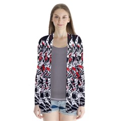 Red Abstract Flowers Drape Collar Cardigan by Valentinaart