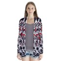 Red abstract flowers Drape Collar Cardigan View1