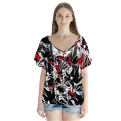 Red Abstract Flowers Flutter Sleeve Top by Valentinaart