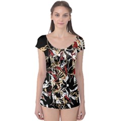 Abstract Floral Design Boyleg Leotard 