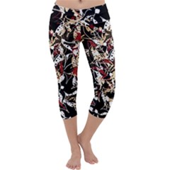 Abstract Floral Design Capri Yoga Leggings by Valentinaart