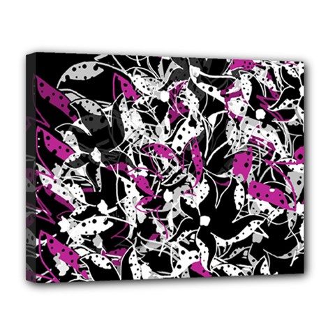 Purple Abstract Flowers Canvas 14  X 11 