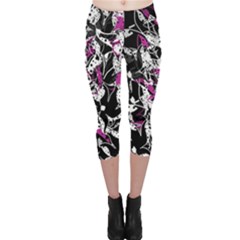 Purple Abstract Flowers Capri Leggings  by Valentinaart