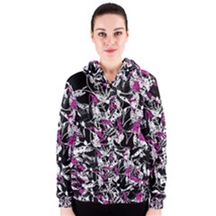 Purple Abstract Flowers Women s Zipper Hoodie by Valentinaart