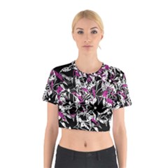 Purple Abstract Flowers Cotton Crop Top