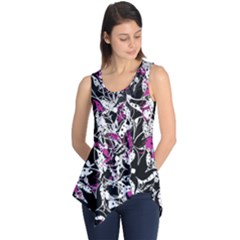 Purple Abstract Flowers Sleeveless Tunic