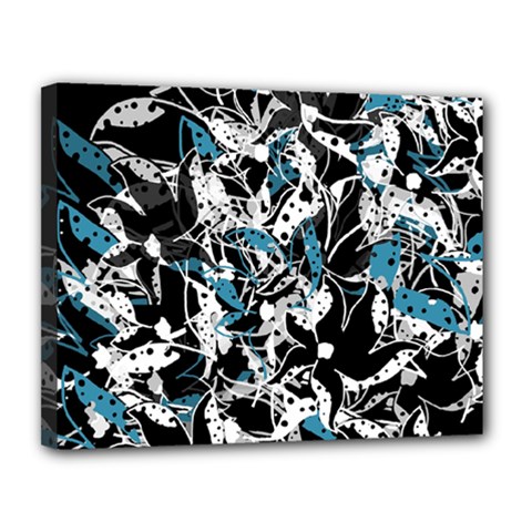 Blue Abstract Flowers Canvas 14  X 11 