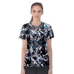 Blue Abstract Flowers Women s Sport Mesh Tee