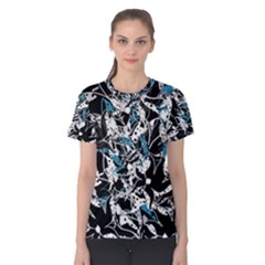 Blue Abstract Flowers Women s Cotton Tee