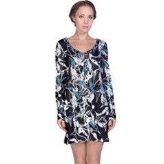 Blue Abstract Flowers Long Sleeve Nightdress