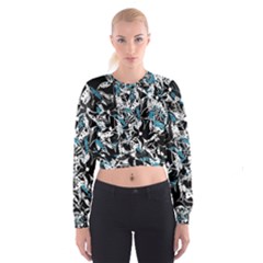 Blue Abstract Flowers Women s Cropped Sweatshirt