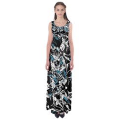 Blue Abstract Flowers Empire Waist Maxi Dress