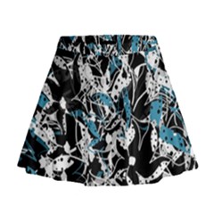 Blue Abstract Flowers Mini Flare Skirt