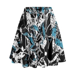 Blue Abstract Flowers High Waist Skirt