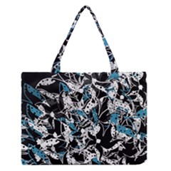 Blue Abstract Flowers Medium Zipper Tote Bag