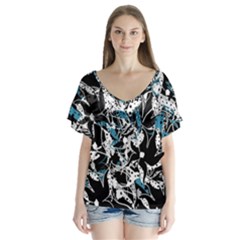 Blue Abstract Flowers Flutter Sleeve Top by Valentinaart