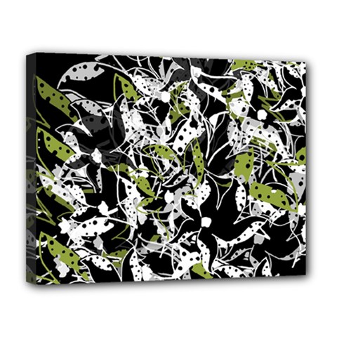 Green Floral Abstraction Canvas 14  X 11 