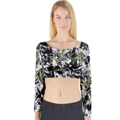 Green Floral Abstraction Long Sleeve Crop Top