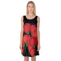 Red Tulips Sleeveless Satin Nightdress