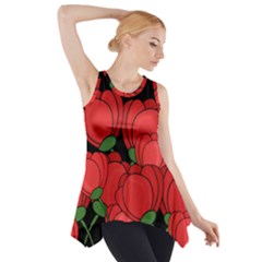 Red Tulips Side Drop Tank Tunic