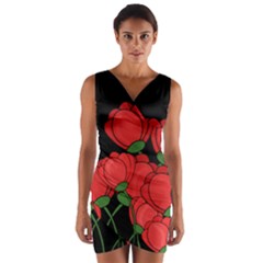 Red Tulips Wrap Front Bodycon Dress