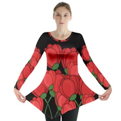 Red Tulips Long Sleeve Tunic  by Valentinaart