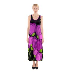 Purple Tulips Sleeveless Maxi Dress