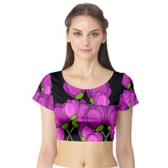 Purple Tulips Short Sleeve Crop Top (tight Fit)