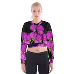 Purple Tulips Women s Cropped Sweatshirt by Valentinaart