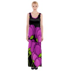 Purple Tulips Maxi Thigh Split Dress