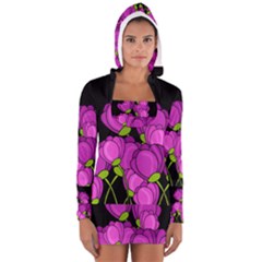 Purple Tulips Women s Long Sleeve Hooded T-shirt