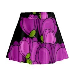 Purple Tulips Mini Flare Skirt by Valentinaart