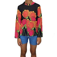 Orange Tulips Kids  Long Sleeve Swimwear by Valentinaart