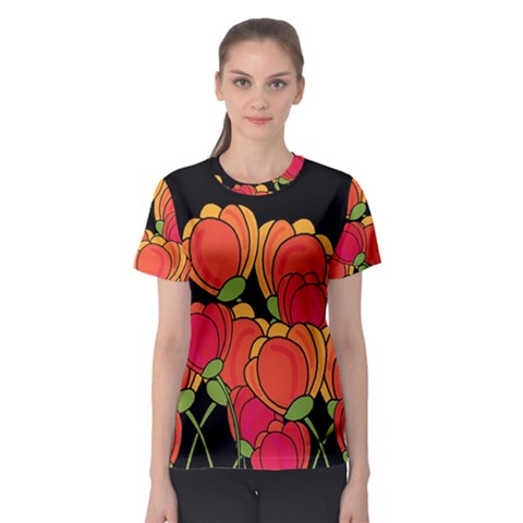 Orange Tulips Women s Sport Mesh Tee by Valentinaart