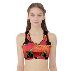 Orange Tulips Sports Bra With Border