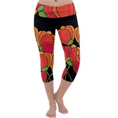 Orange Tulips Capri Yoga Leggings by Valentinaart