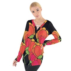 Orange Tulips Women s Tie Up Tee by Valentinaart