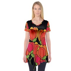 Orange Tulips Short Sleeve Tunic  by Valentinaart