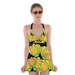 Yellow Tulips Halter Swimsuit Dress