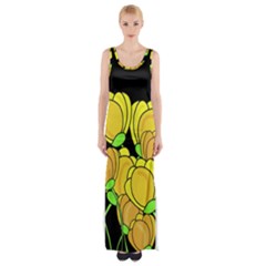 Yellow Tulips Maxi Thigh Split Dress