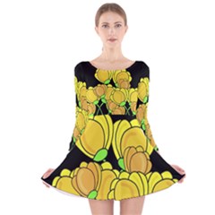 Yellow Tulips Long Sleeve Velvet Skater Dress