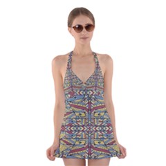 Multicolor Abstract Halter Swimsuit Dress