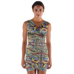 Multicolor Abstract Wrap Front Bodycon Dress